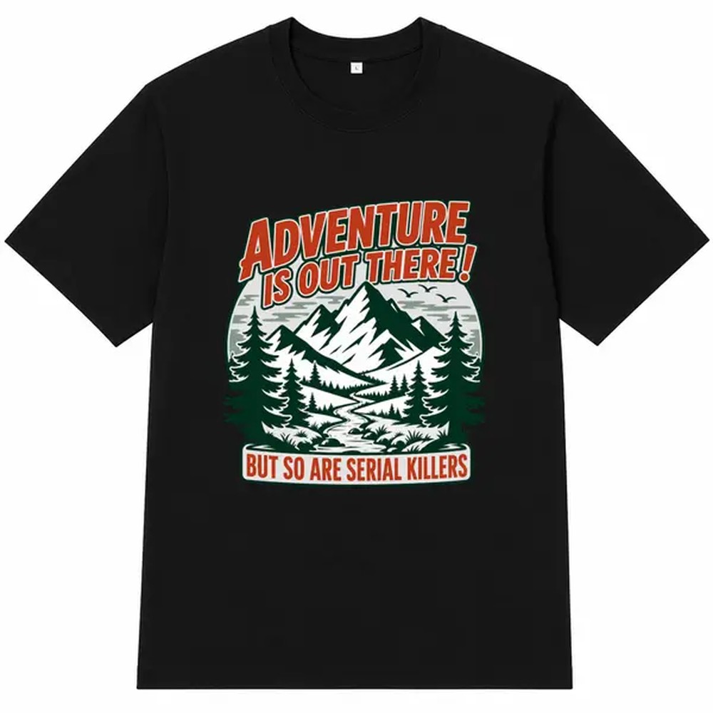 Outdoor Adventure Outfit - 아웃도어 어드벤처 레터 프린트 블랙 셔츠,