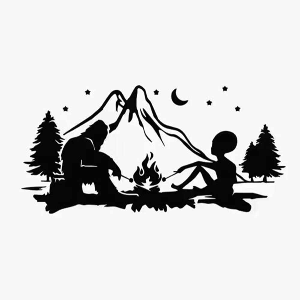 Outdoor Adventure Rv - 외계인과 빅풋 캠프파이어 비닐 데칼, RV