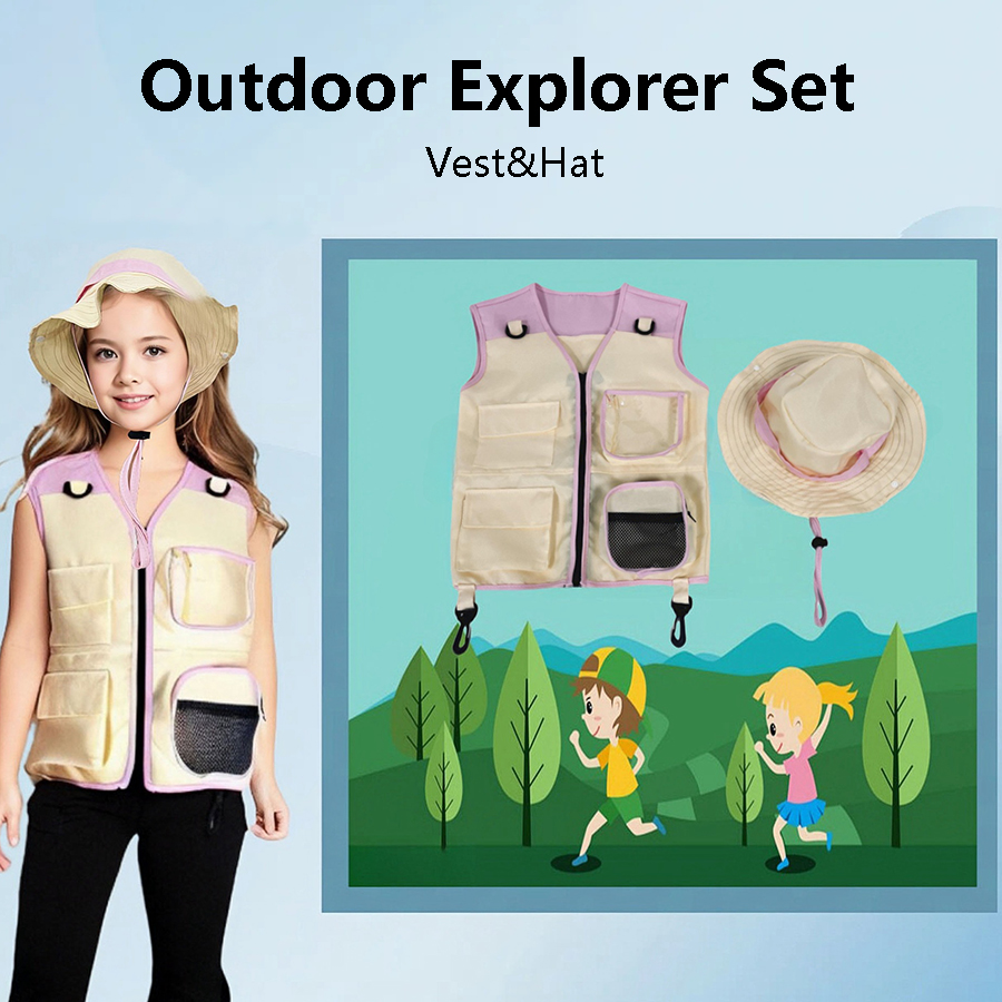 Outdoor Adventure Outfit - 어린이 탐험가 조끼 모자, 세트 야외