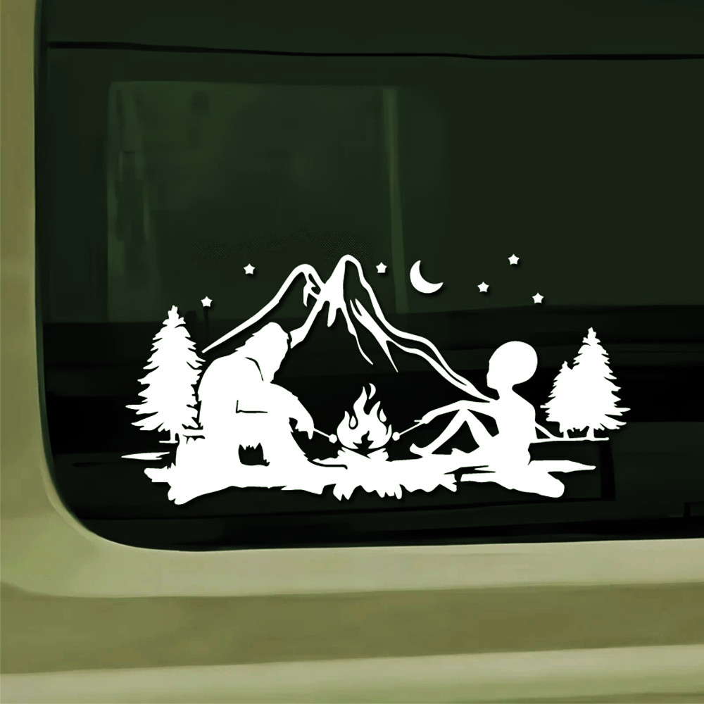 외계인과 빅풋 캠프파이어 비닐 데칼, RV 캠퍼 밴을  - Outdoor Adventure Rv 리뷰 및 가격