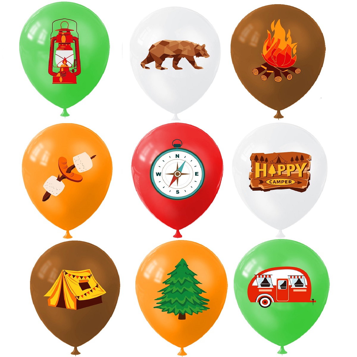 9pcs 해피 캠핑 풍선, 야외 모험 녹색 갈색 라텍스 - Outdoor Adventure Kit 리뷰 및 가격